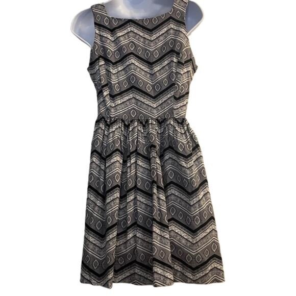 Derek Heart Black and Gray Bohemian Patterned Mini Dress, Small - Picture 4 of 5